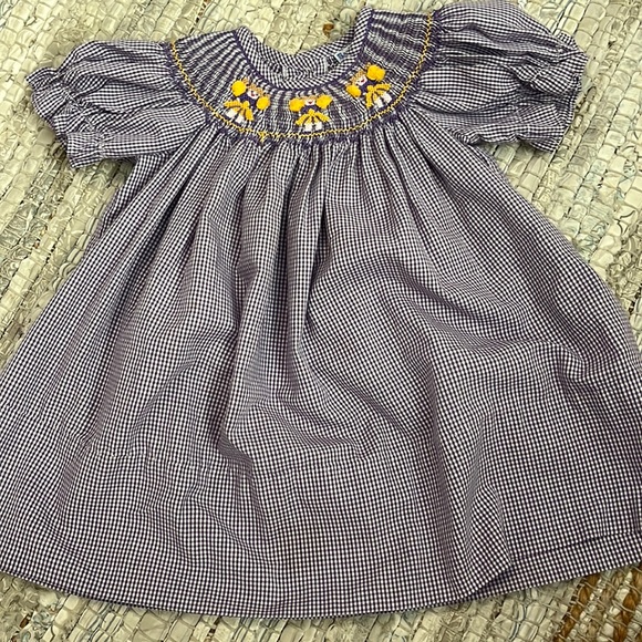 Purple and gold cheerleader smocked dress - Picture 1 of 3